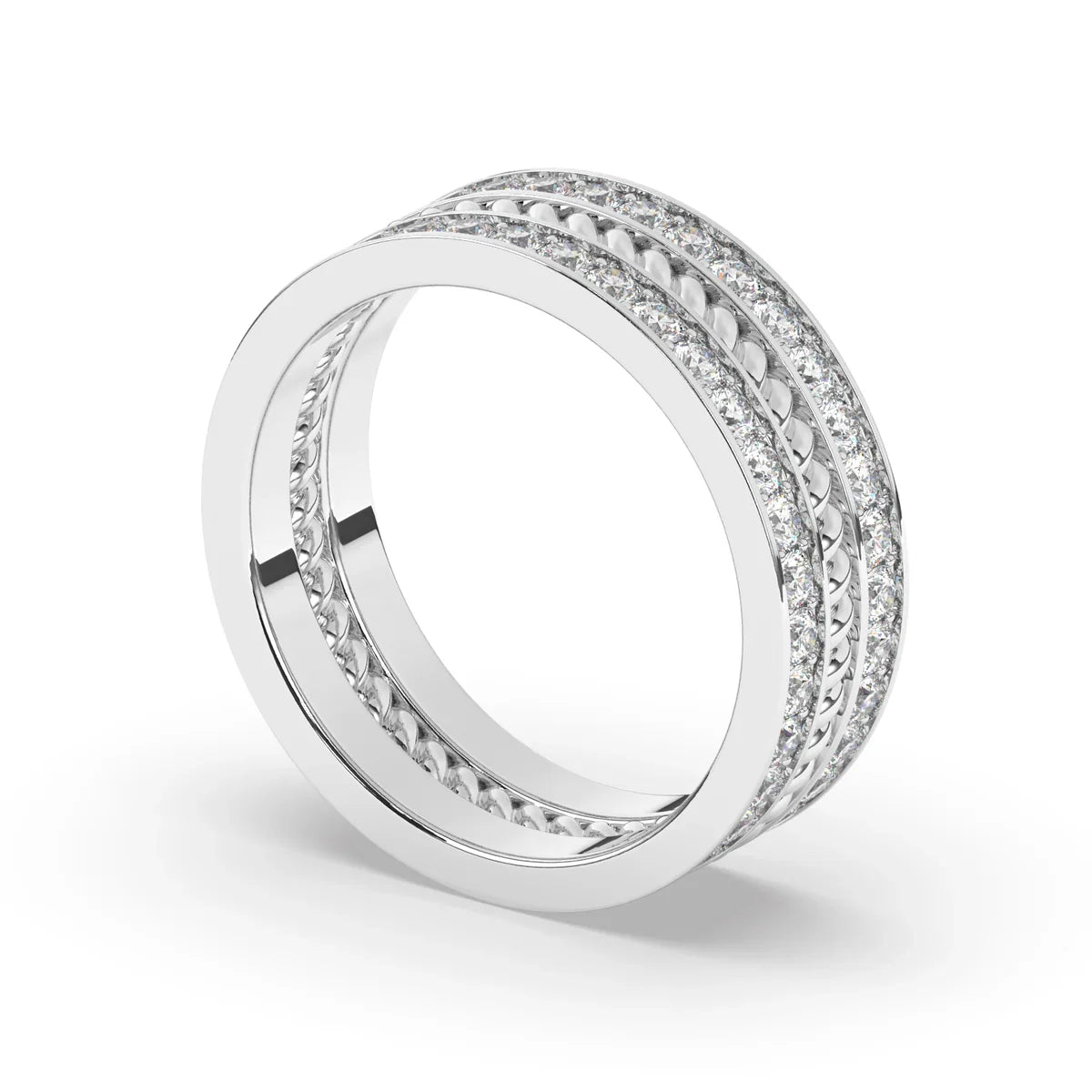 Delicate 0.90 TCW Moissanite Two Row Men's Wedding Band with Round Cut Stones in Solid Gold 4