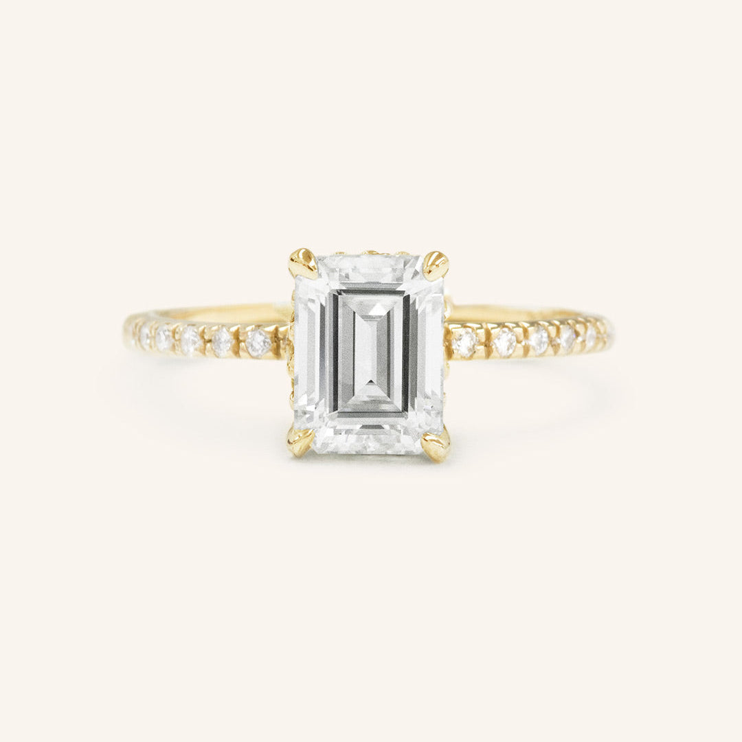 Stunning 2 CT Emerald Moissanite Engagement Ring with Hidden Halo Design 1