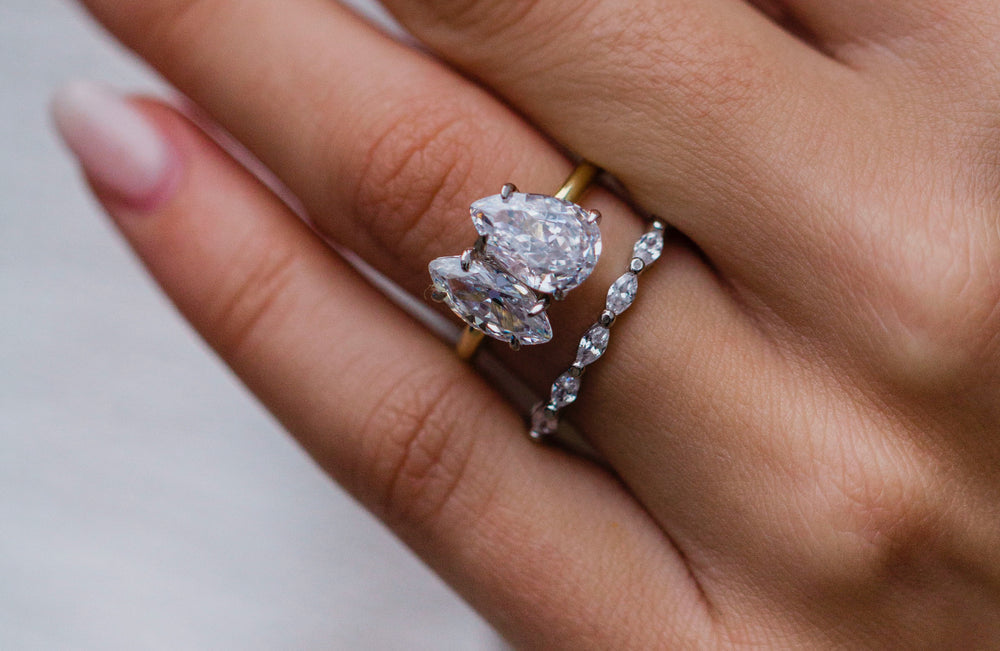 Pear & Marquise Cut Two Stone Style Cubic Zirconia in 925 Sterling Silver Ring 4