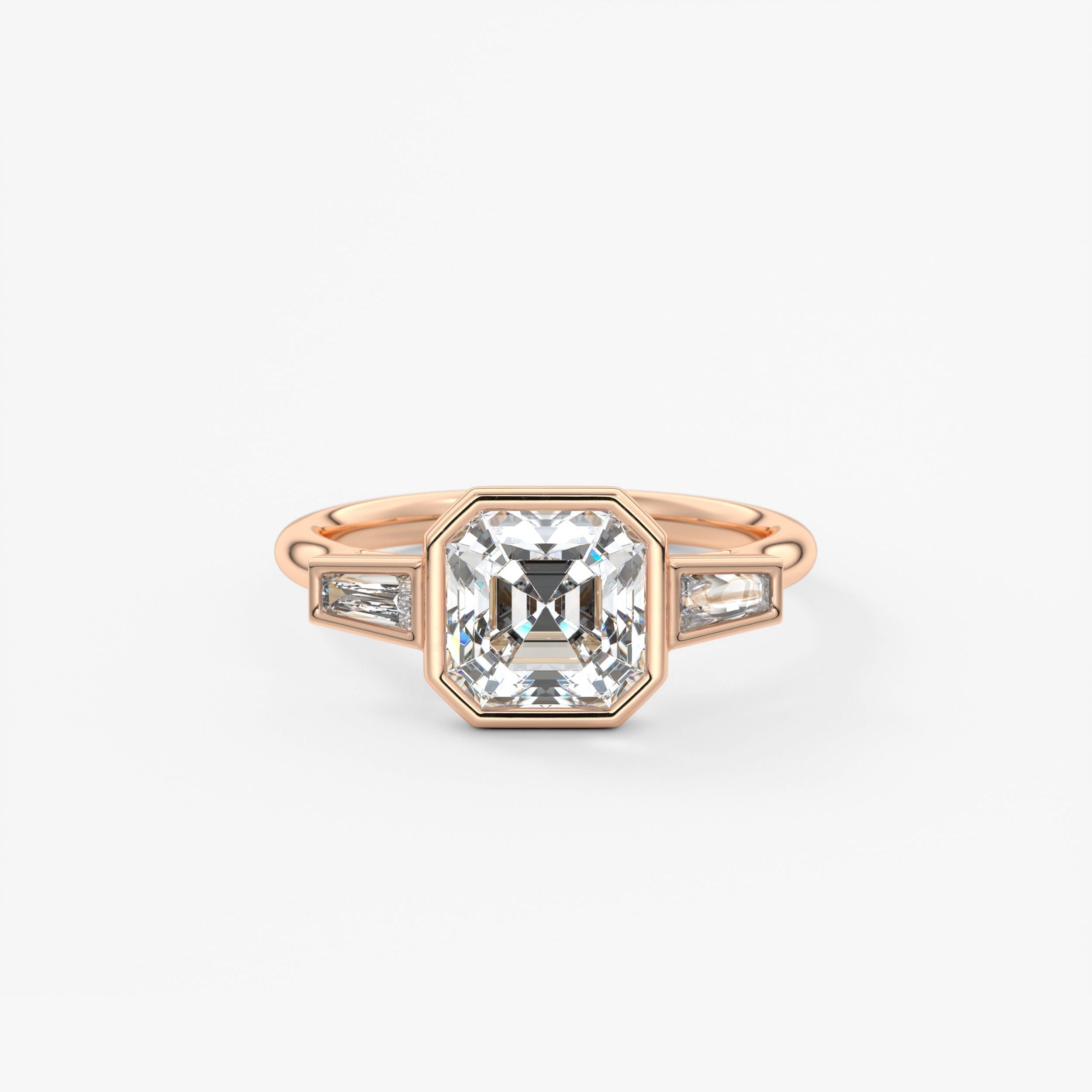 Asscher Three Stone Lab Grown Diamond Engagement Ring