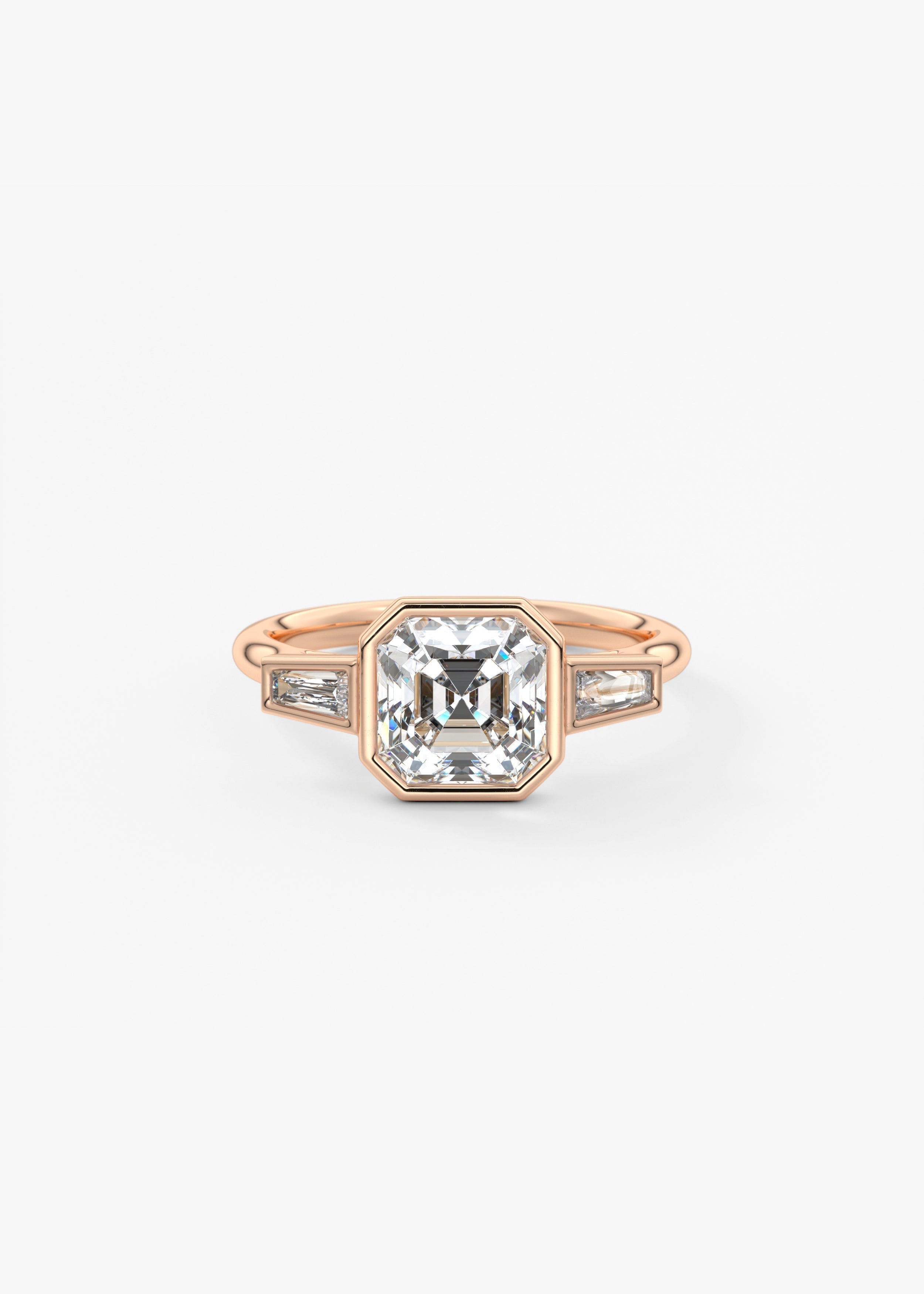 Asscher Three Stone Lab Grown Diamond Engagement Ring