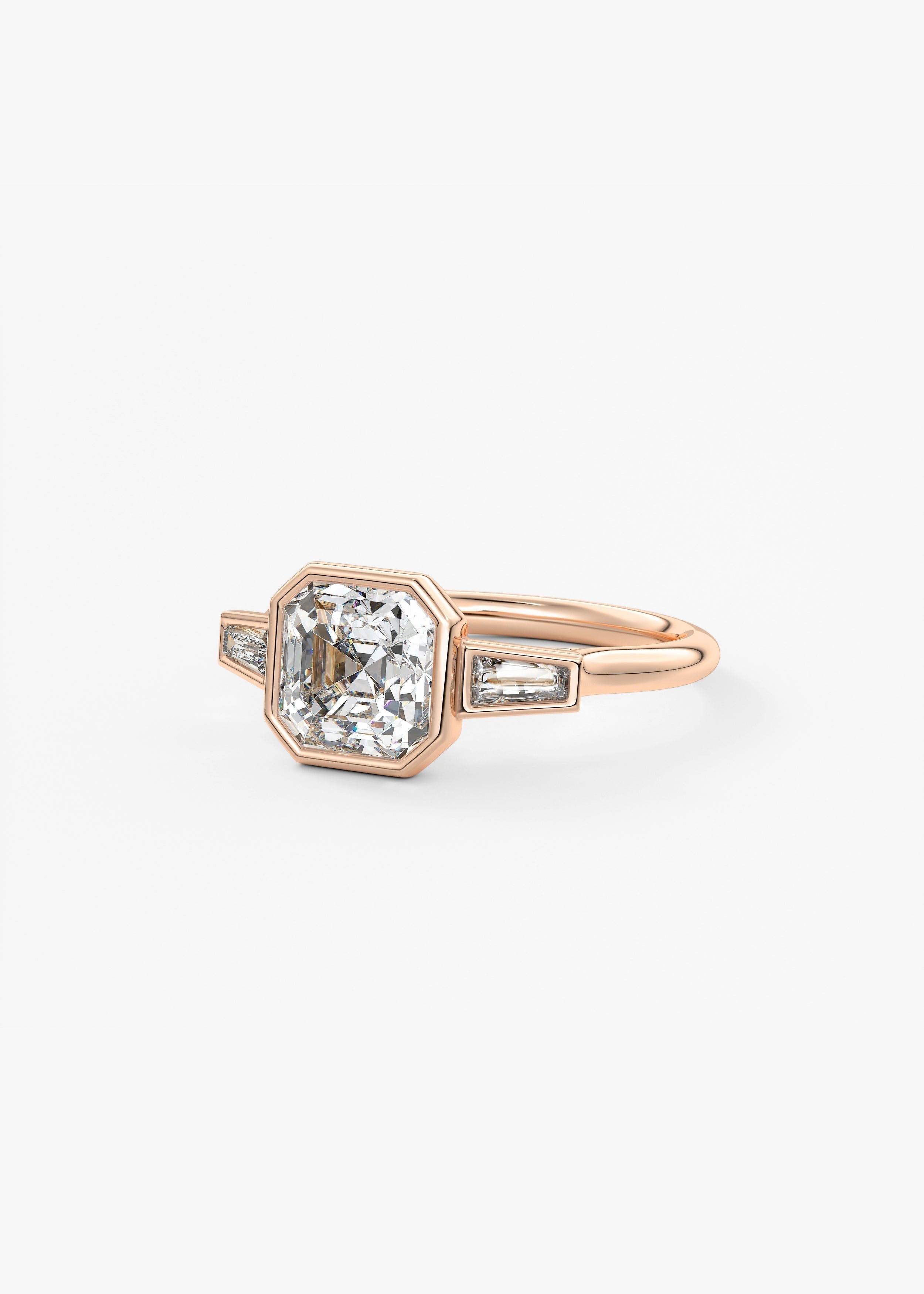 Asscher Three Stone Lab Grown Diamond Engagement Ring