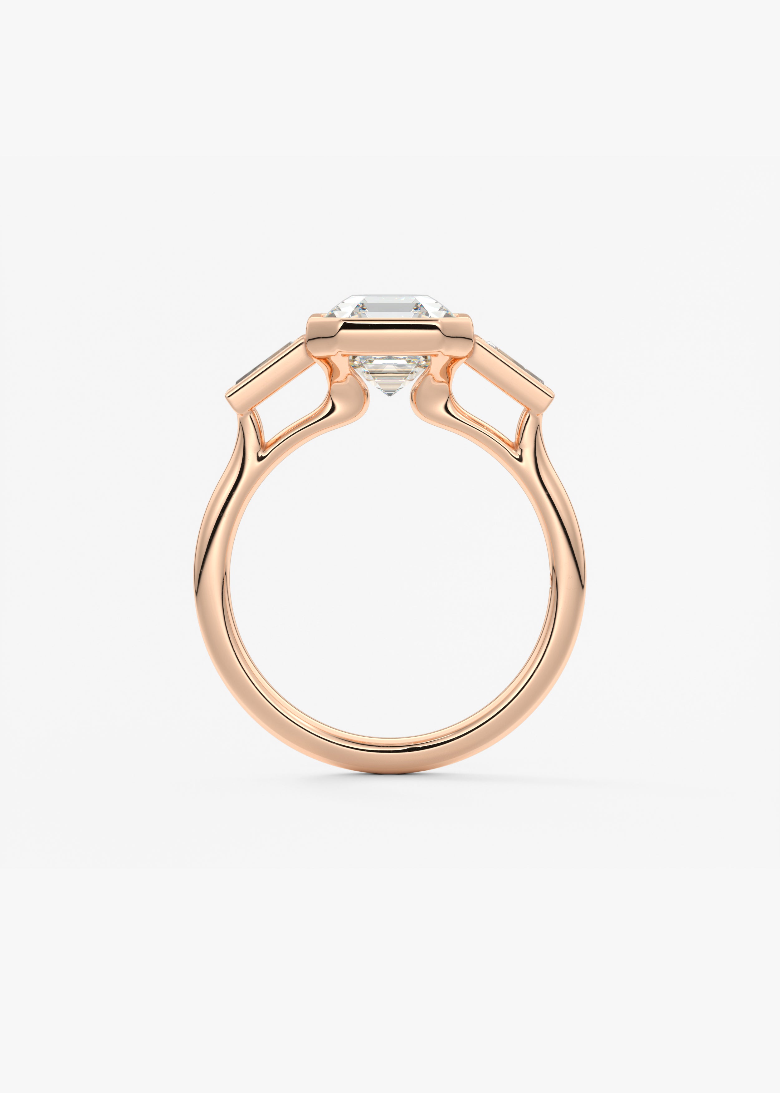 Asscher Three Stone Lab Grown Diamond Engagement Ring