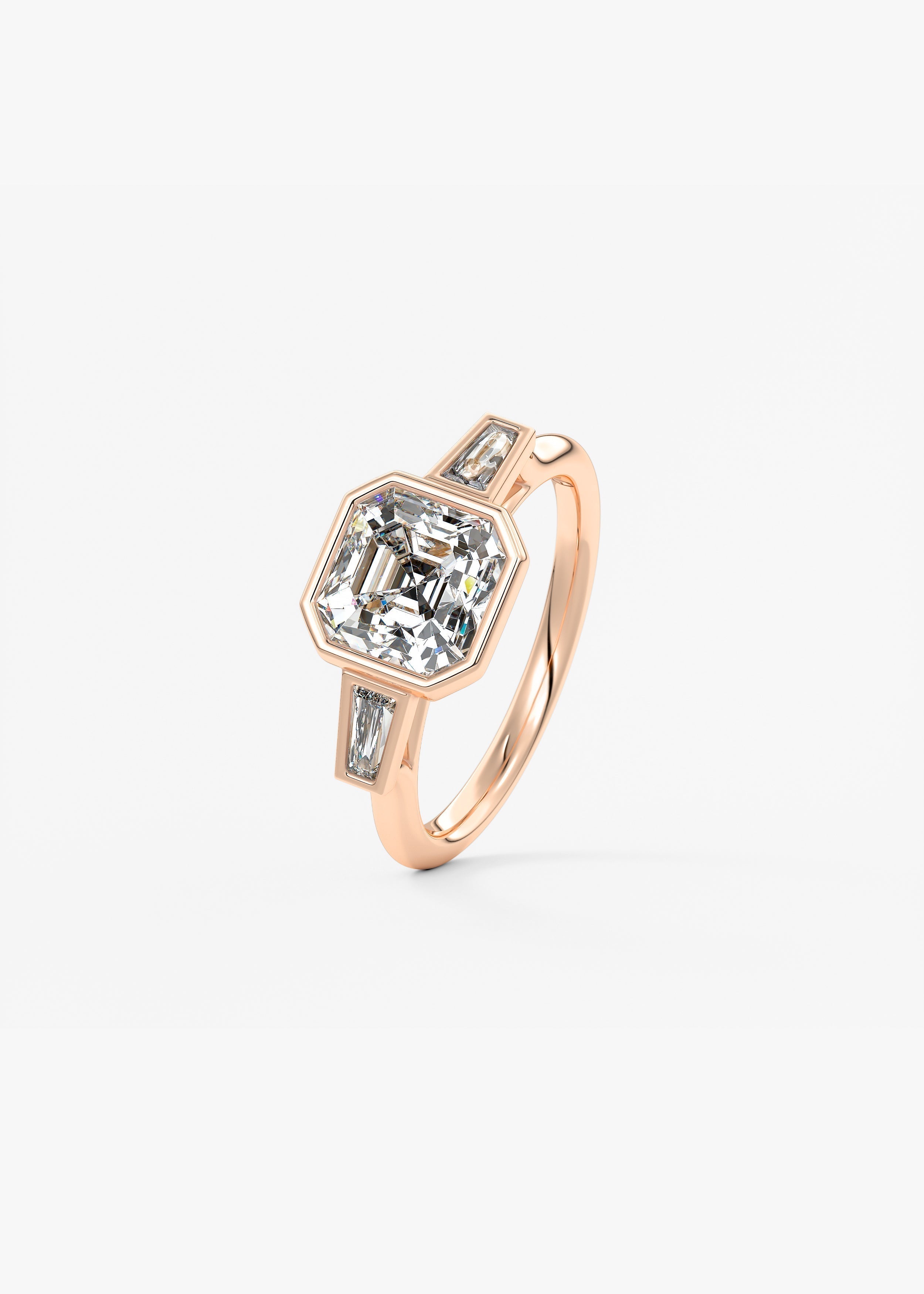Asscher Three Stone Lab Grown Diamond Engagement Ring