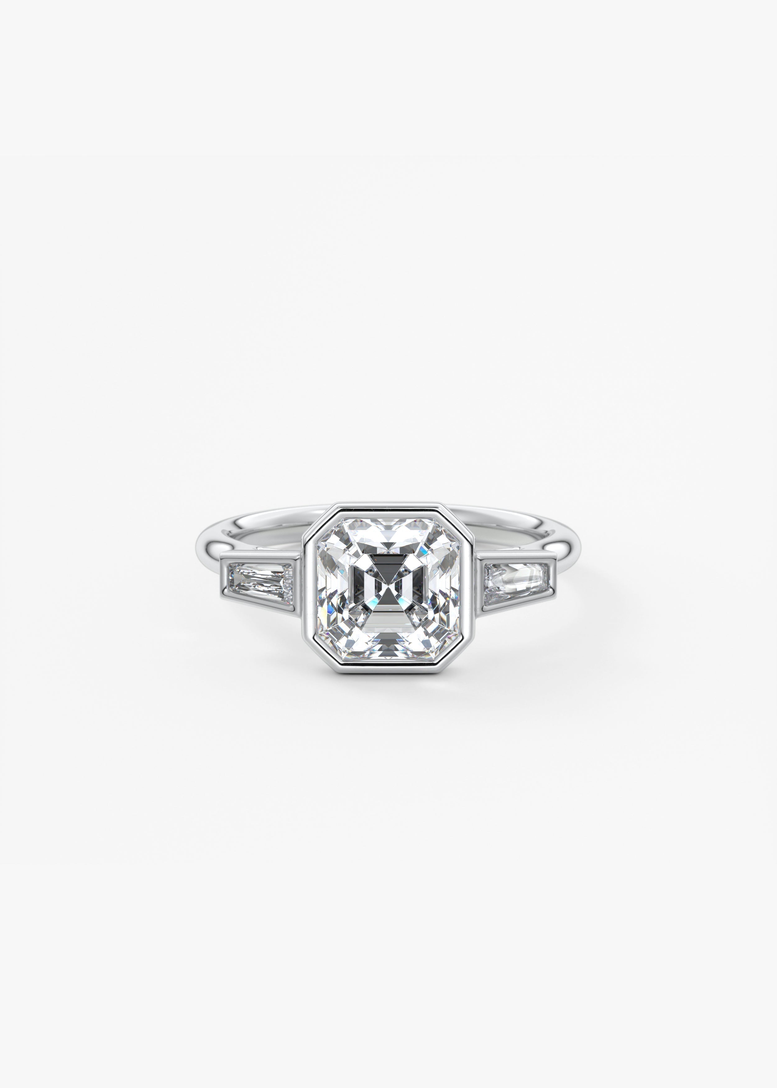 Asscher Three Stone Lab Grown Diamond Engagement Ring