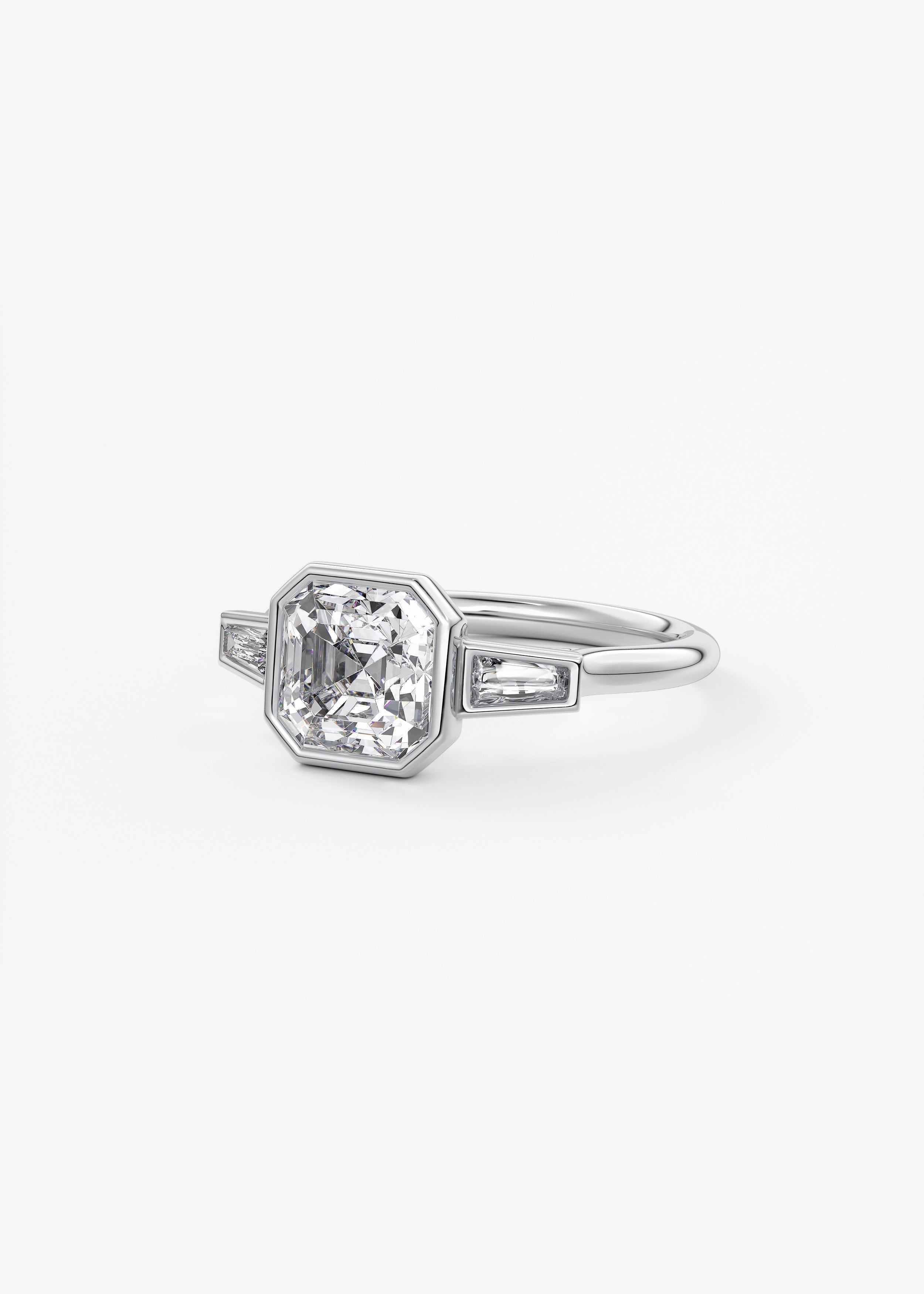Asscher Three Stone Lab Grown Diamond Engagement Ring