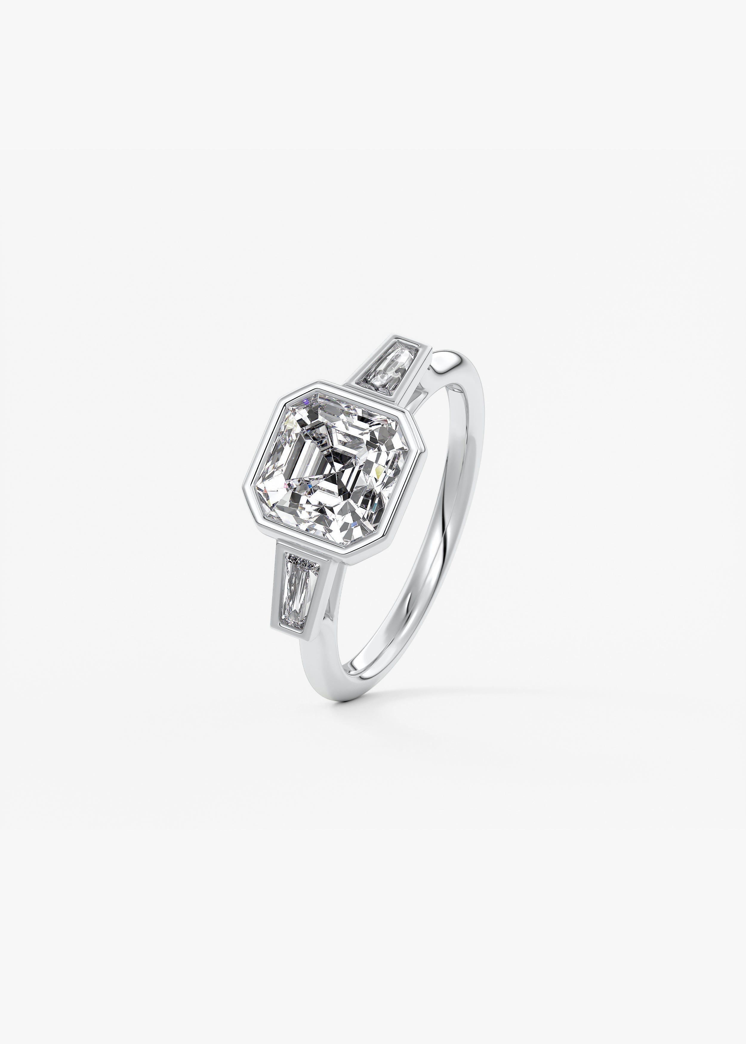 Asscher Three Stone Lab Grown Diamond Engagement Ring