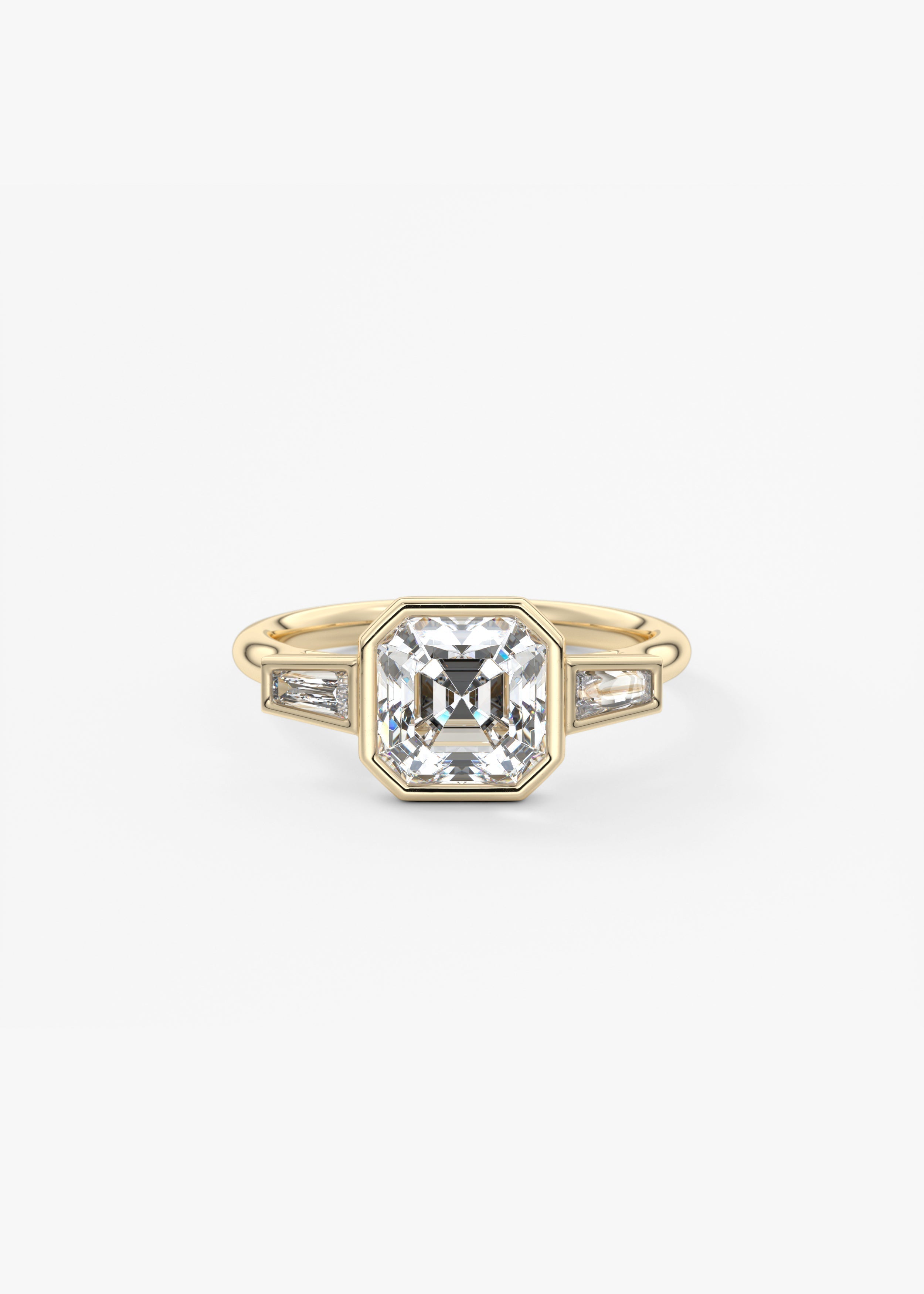 Asscher Three Stone Lab Grown Diamond Engagement Ring