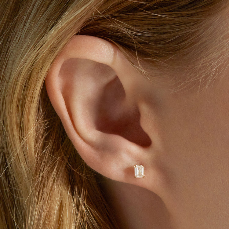 Stunning 2.0 CT Emerald Shape Moissanite Stud Earrings in Gold 4