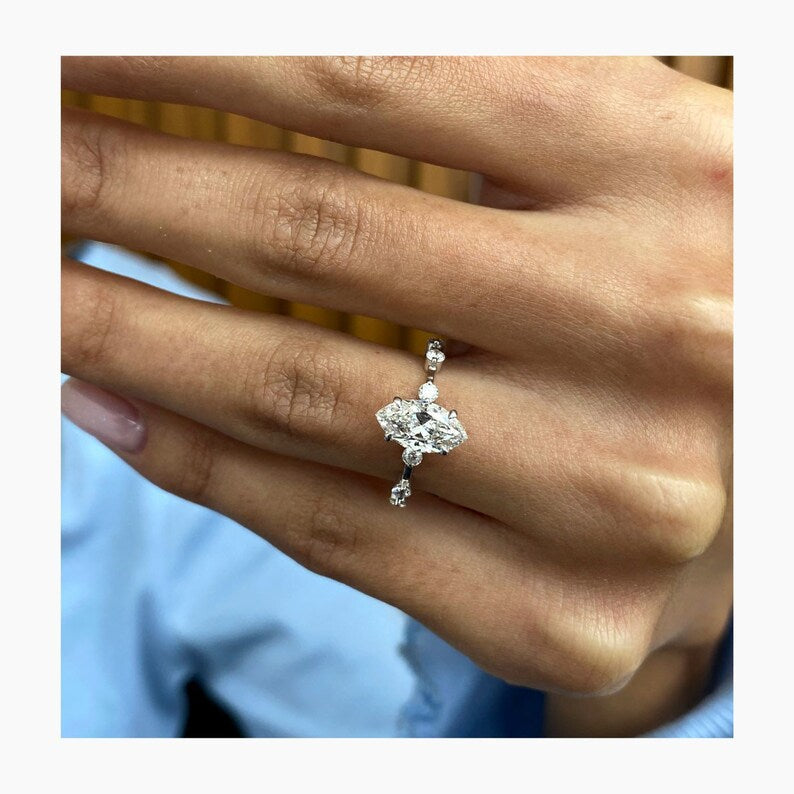 Stunning 1.0 CT Marquise Moissanite Engagement Ring with Dainty Pave Design 4