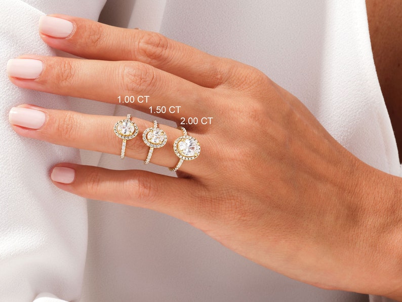 Stunning 1.0-2.0 CT Oval Moissanite Engagement Ring with Halo & Pave Design 6