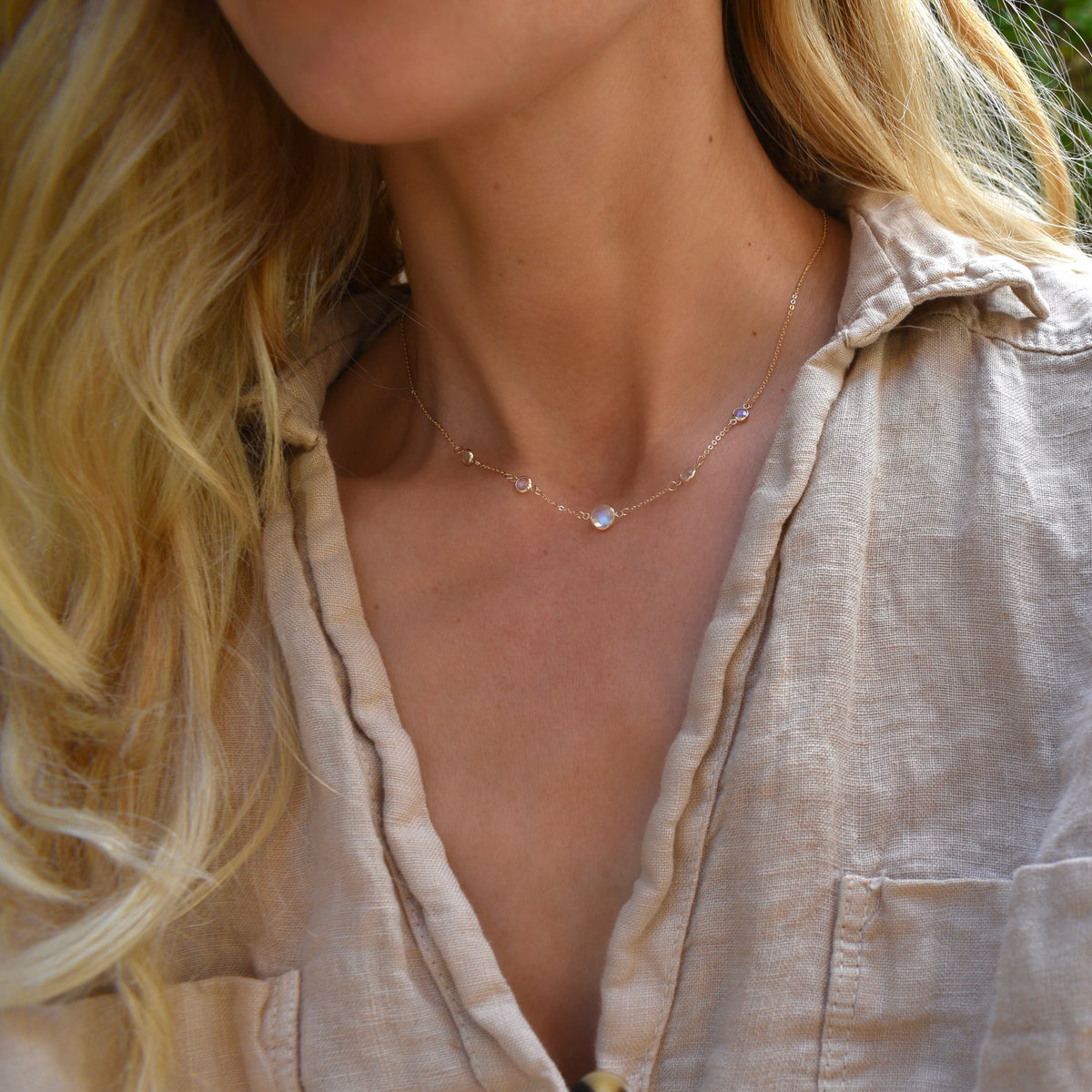 0.25 CT Round Moonstone Lab Made Diamond- June Birthstone Necklace 2