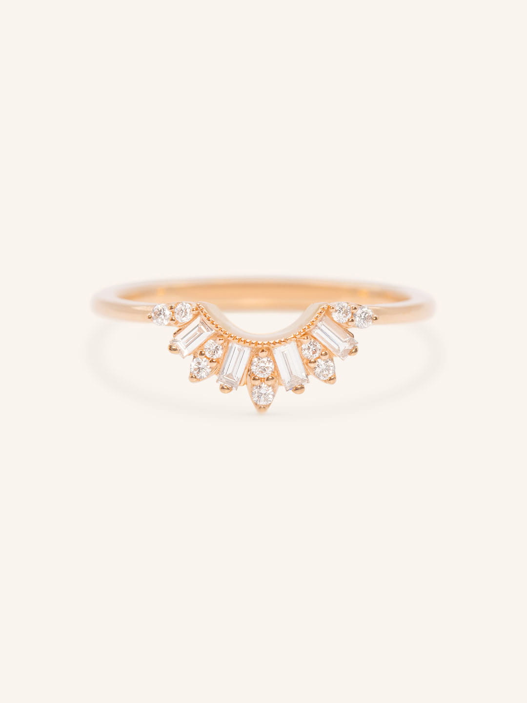Stunning 0.2 TCW Round & Baguette Moissanite Stones Curved Wedding Bands 4