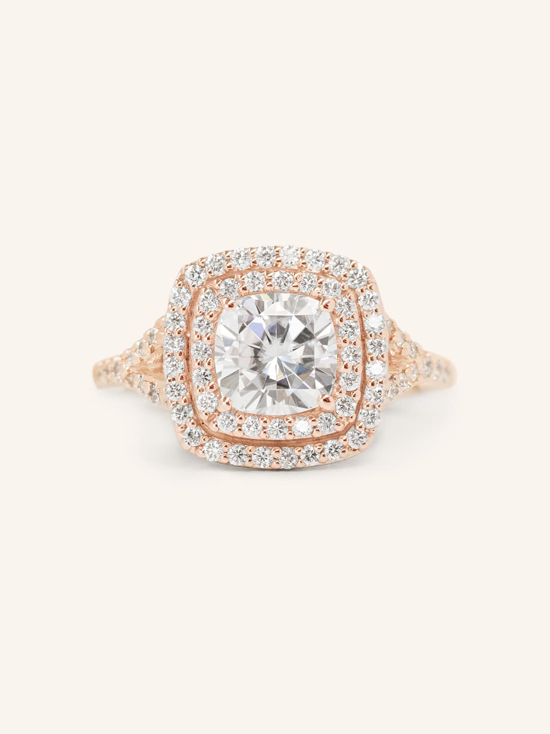 Stunning 1.0 CT Cushion Moissanite Engagement Ring with Double Halo & Pave Design 4