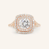 Stunning 1.0 CT Cushion Moissanite Engagement Ring with Double Halo & Pave Design 4