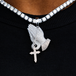 10 CT Round Moissanite Iced Praying Hands Silver Pendant for Him 1