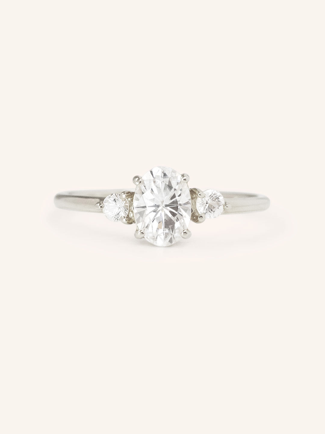 Stunning 1 CT Oval Moissanite Engagement Ring With Three Stone Design 8