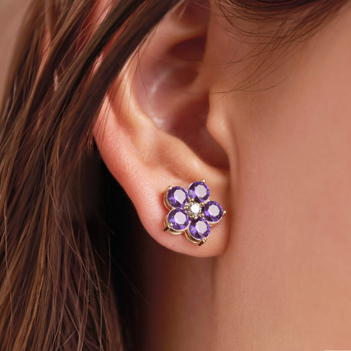 0.20 CT Round Amethyst Lab Made Diamond- February Birthstone Studs 7
