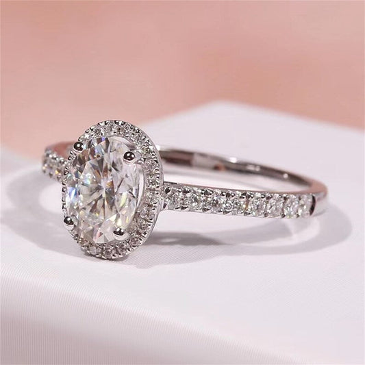 Stunning 1.0 CT Oval Cut Moissanite Engagement Ring with Halo & Pave Design 2