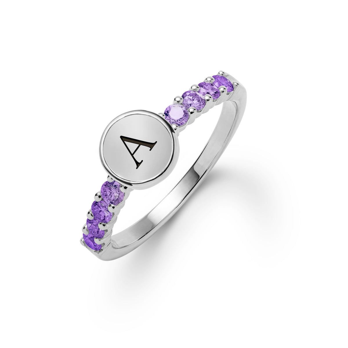 0.96 TCW Round Amethyst Lab Made Diamond- February Birthstone Ring 6