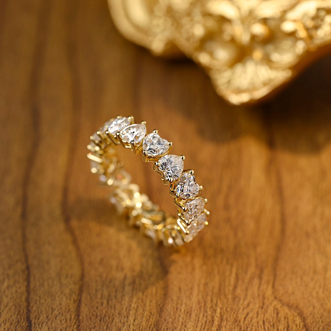 Stunning 0.7 CT Heart Moissanite Stones Full Eternity Wedding Band 6
