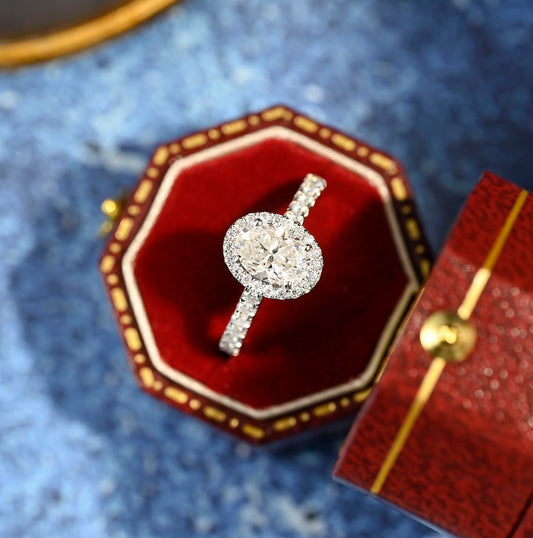 3.0 CT Oval Shaped Moissanite Halo Pave Engagement Ring 1