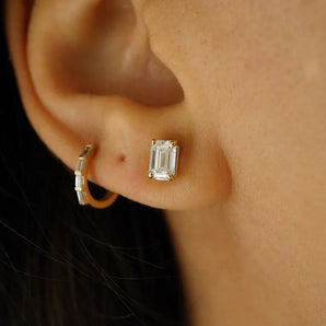 Classic 0.50 TCW Emerald Cut Moissanite Stud Earrings in Gold