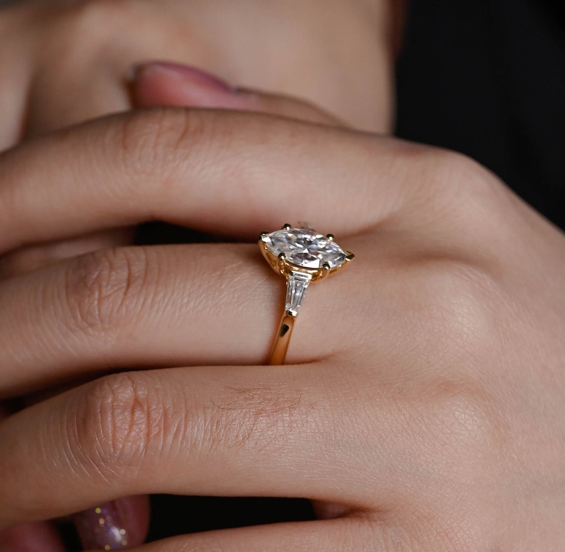 Stunning 3.0 CT Marquise Moissanite Engagement Ring with 3 Stones Design 9