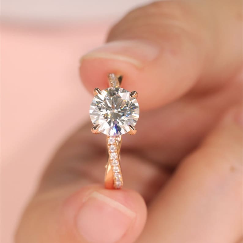 Stunning 1.0 CT Round Moissanite Engagement Ring with Pave Design 4