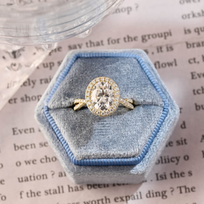 Stunning 3.0 CT Oval Moissanite Engagement Ring with Halo & Pave Design 9