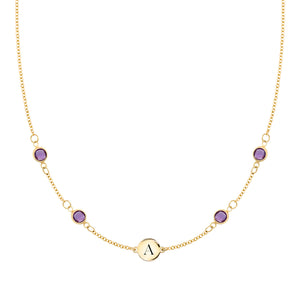 0.15 CT Round Amethyst Lab Made Diamond- February Birthstone Initial Necklace