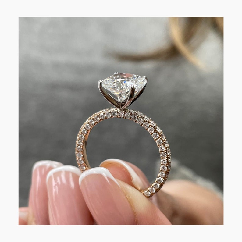 Stunning 4.0 CT Cushion Moissanite Engagement Ring with Pave Design 8