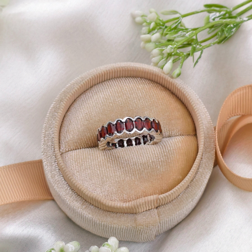 3 TCW Oval Red Garnets Full Eternity Wedding Band 6