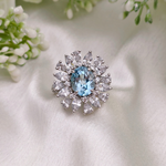 2.0 CT Oval Cut Floral Style  Aquamarine Ring 6