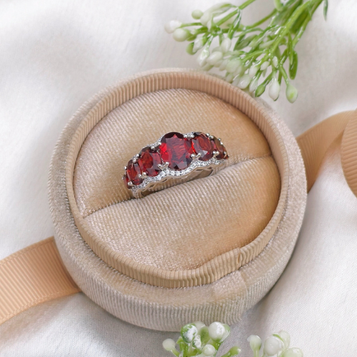 5.0 TCW Oval Cut Pave Style Red Garnets Engagement Rings 6