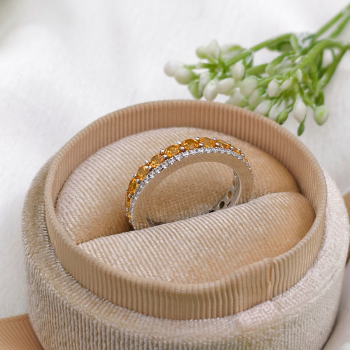 3 TCW Round Yellow Citrine Full Eternity Wedding Band 6