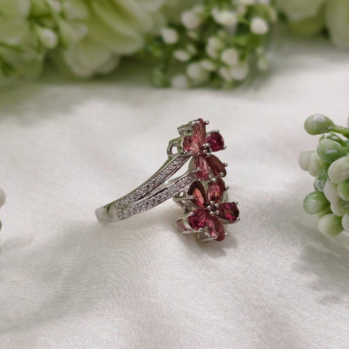 2.5 TCW Pear Stones Flower Style Pink Tourmaline Ring 6