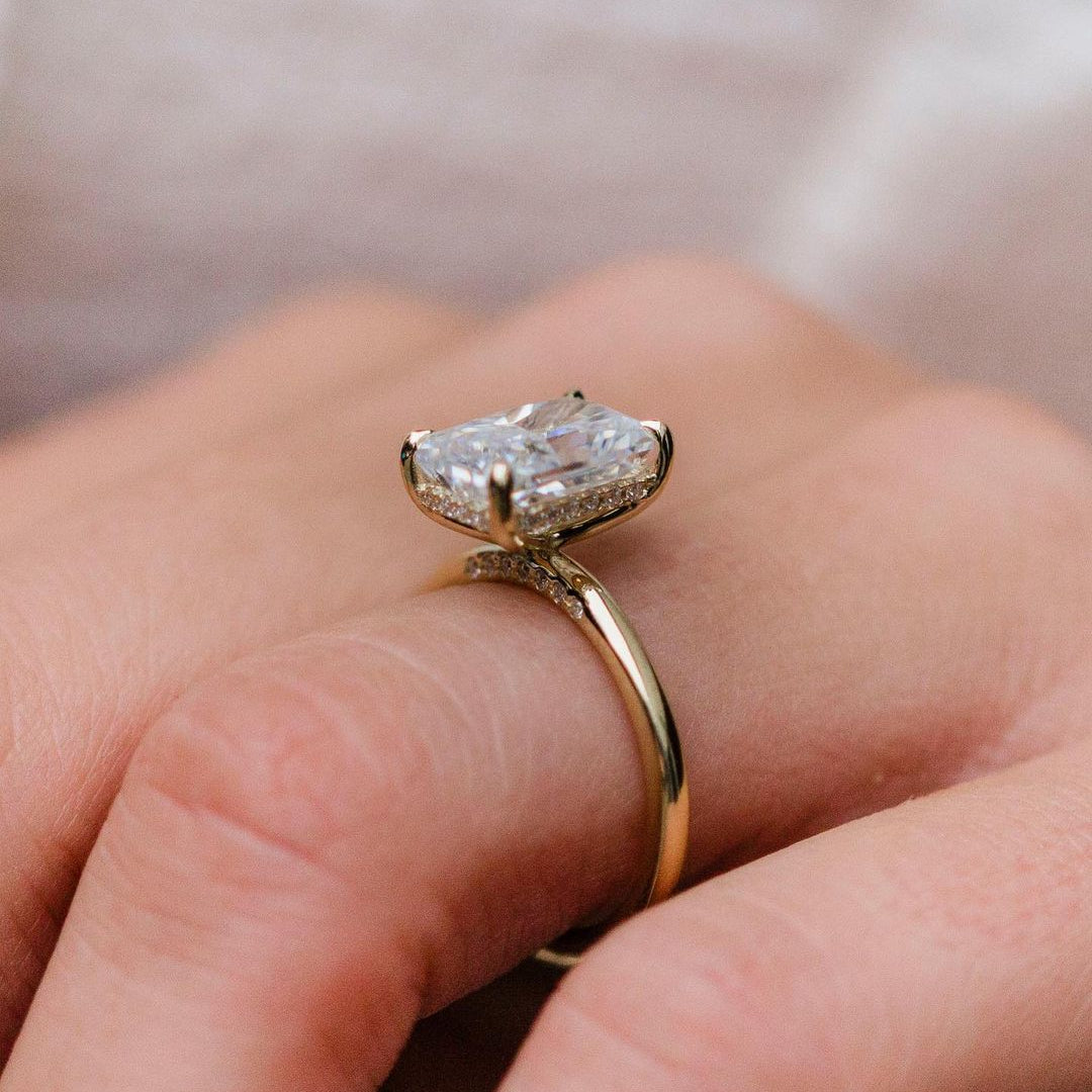 3.0 CT Radiant Moissanite Ring Featuring Hidden Halo Style 2