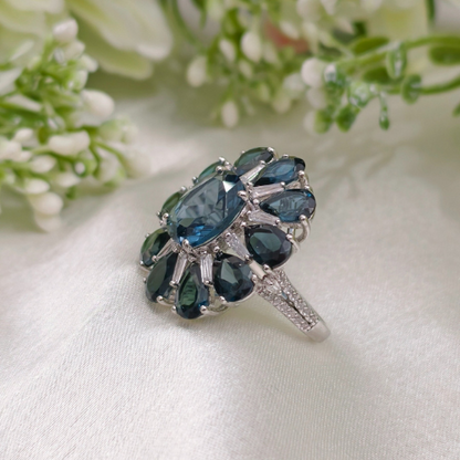 2.5 CT Colorful Cushion Cluster Style Gemstone Ring