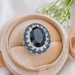 4.0 CT Oval Cut Halo Cluster Style London Blue Topaz Ring 6