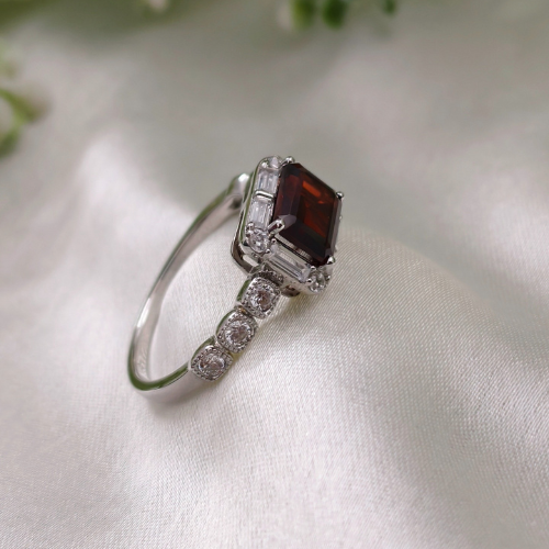 2.0 CT Emerald Cut Pave Style Red Garnet Ring 6
