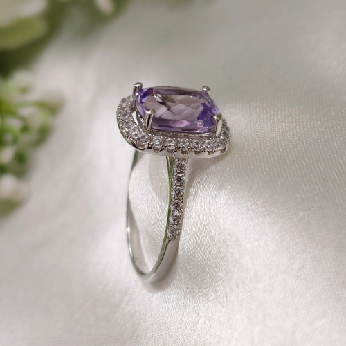 2.0 CT Cushion Cut Halo & Pave Style Pale Amethyst Ring 6
