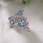 3.5 TCW Oval Cut Floral Style Blue Topaz Ring 6
