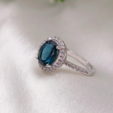 2 CT Oval Cut Halo & Pave Style Blue Topaz Ring 6