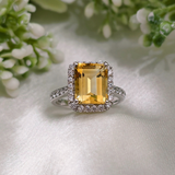 3 CT Emerald Cut Pave Style Citrine Ring 6