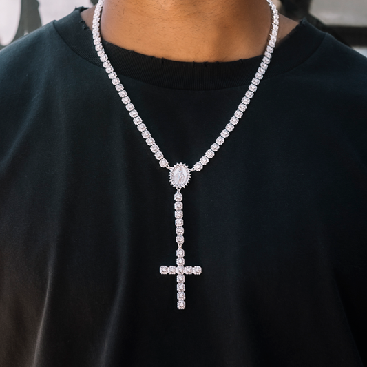 30 CT Round Moissanite Diamond Cross Style Silver Necklace For Him 1