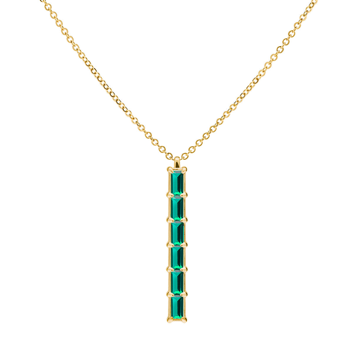 2 TCW Baguette Emerald Lab Made Diamond-May Birthstone Necklace 1