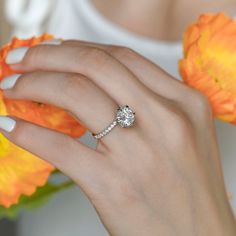 3.5 CT Round Shaped Moissanite Engagement Ring With Hidden Halo Pave Accents 7