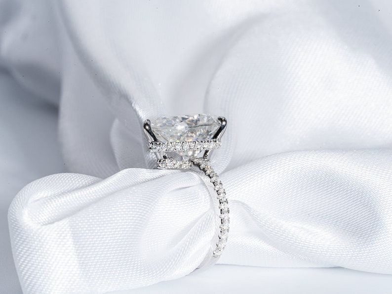 Stunning 5.0 CT Pear Moissanite Engagement Ring with Double Hidden Halo & Pave Design 8