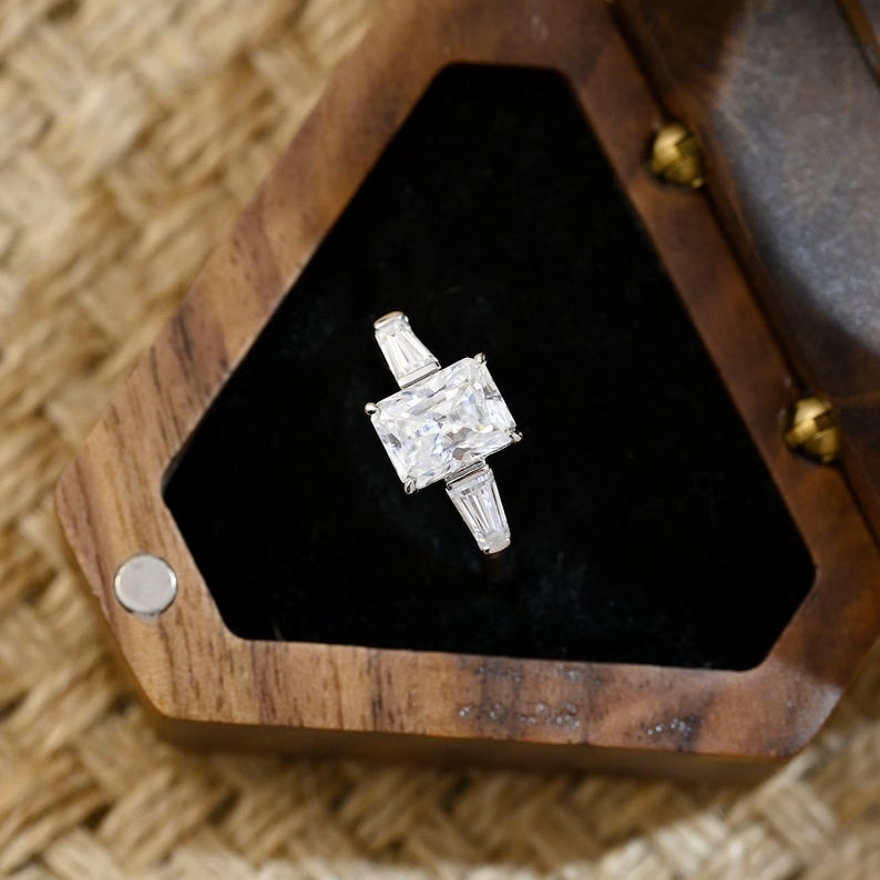 Stunning 3.0 CT Radiant Moissanite Engagement Ring with 3 Stones Design 1